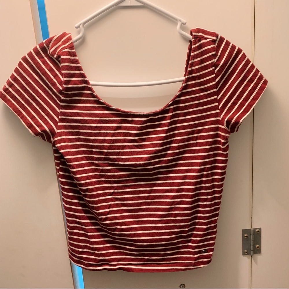 striped cropped off the shoulder t shirt